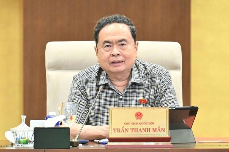 Chủ tịch Quốc hội Trần Thanh Mẫn phát biểu ý kiến tại phiên họp. (Ảnh: DUY LINH)