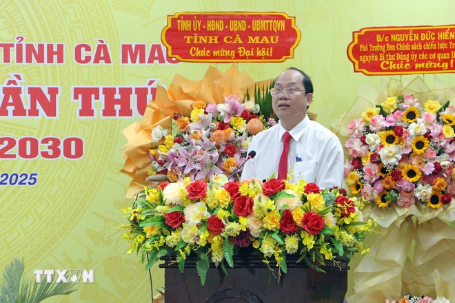 Bí thư Tỉnh ủy Cà Mau Nguyễn Hồ Hải phát biểu tại Đại hội. (Ảnh: Trung Kiên/TTXVN)