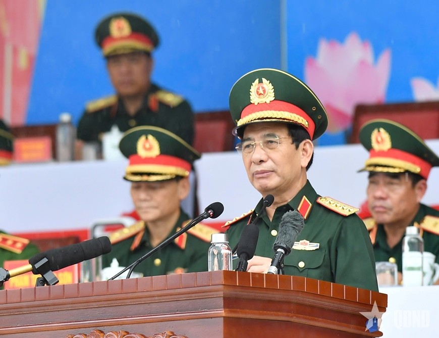 Đại tướng Phan Văn Giang phát biểu chỉ đạo tại buổi tổng hợp luyện.