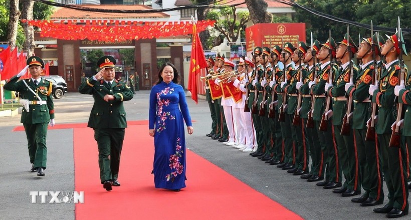 Phó Chủ tịch nước Võ Thị Ánh Xuân dự Lễ kỷ niệm 80 năm truyền thống Đoàn Nghi lễ Quân đội, Bộ Tổng Tham mưu Quân đội nhân dân Việt Nam. (Ảnh: TTXVN phát)