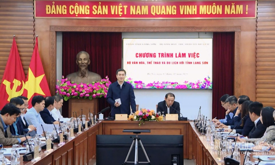 Bộ Trưởng Bộ Văn ho&aacute;, Thể thao v&agrave; Du lịch tiếp, l&agrave;m việc với đo&agrave;n c&ocirc;ng t&aacute;c UBND tỉnh Lạng Sơn