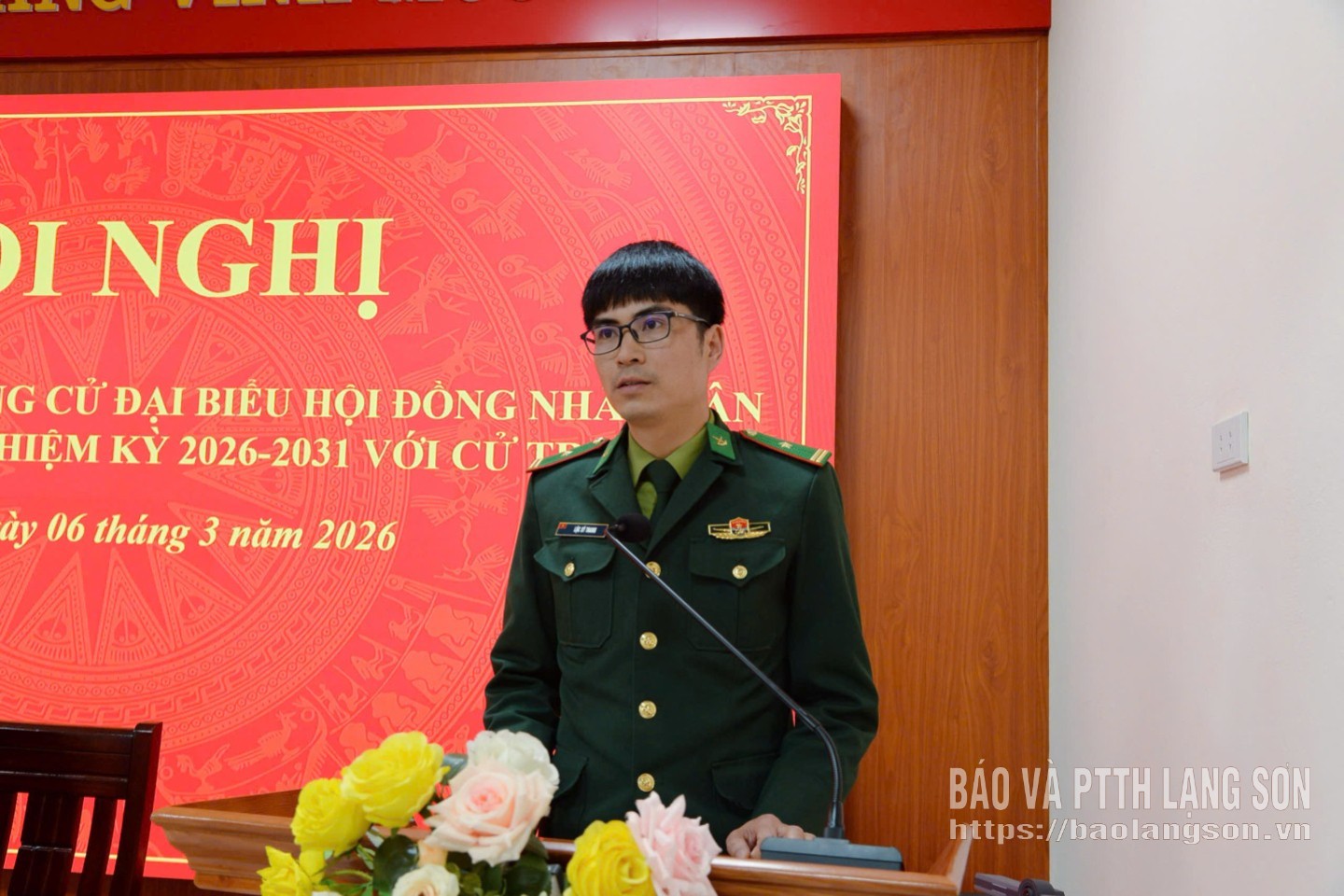 Ông Lộc Sĩ Thanh, Phó Chủ nhiệm Hậu cần – Kỹ thuật, Ban chỉ huy Bộ đội biên phòng, Bộ Chỉ huy quân sự tỉnh Lạng Sơn trình bày chương trình hành động