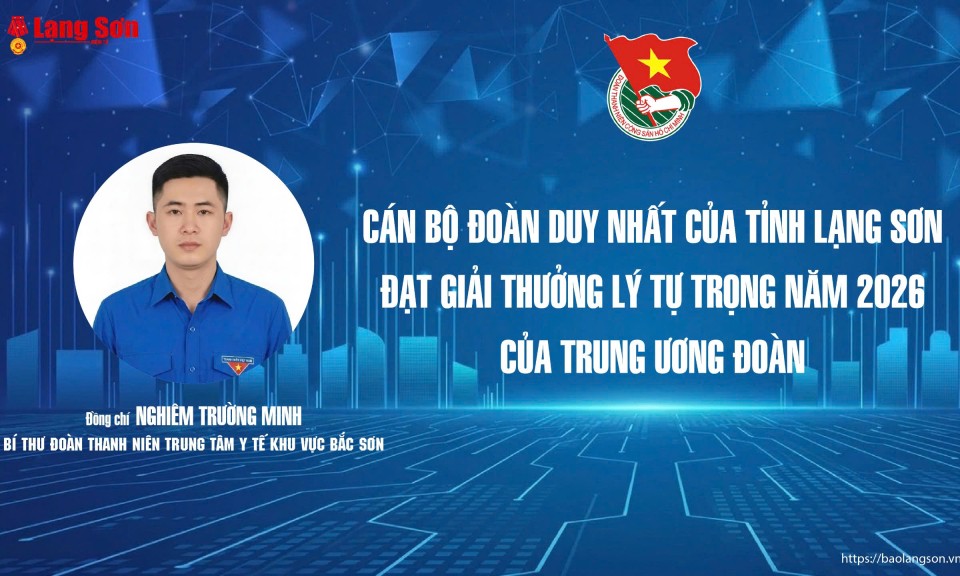 Lạng Sơn c&oacute; 1 c&aacute;n bộ đo&agrave;n trong danh s&aacute;ch nhận Giải thưởng L&yacute; Tự Trọng năm 2026