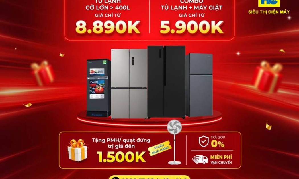 Tủ lạnh cỡ lớn tr&ecirc;n 400L gi&aacute; ưu đ&atilde;i chỉ từ 8Tr tại Điện m&aacute;y HC