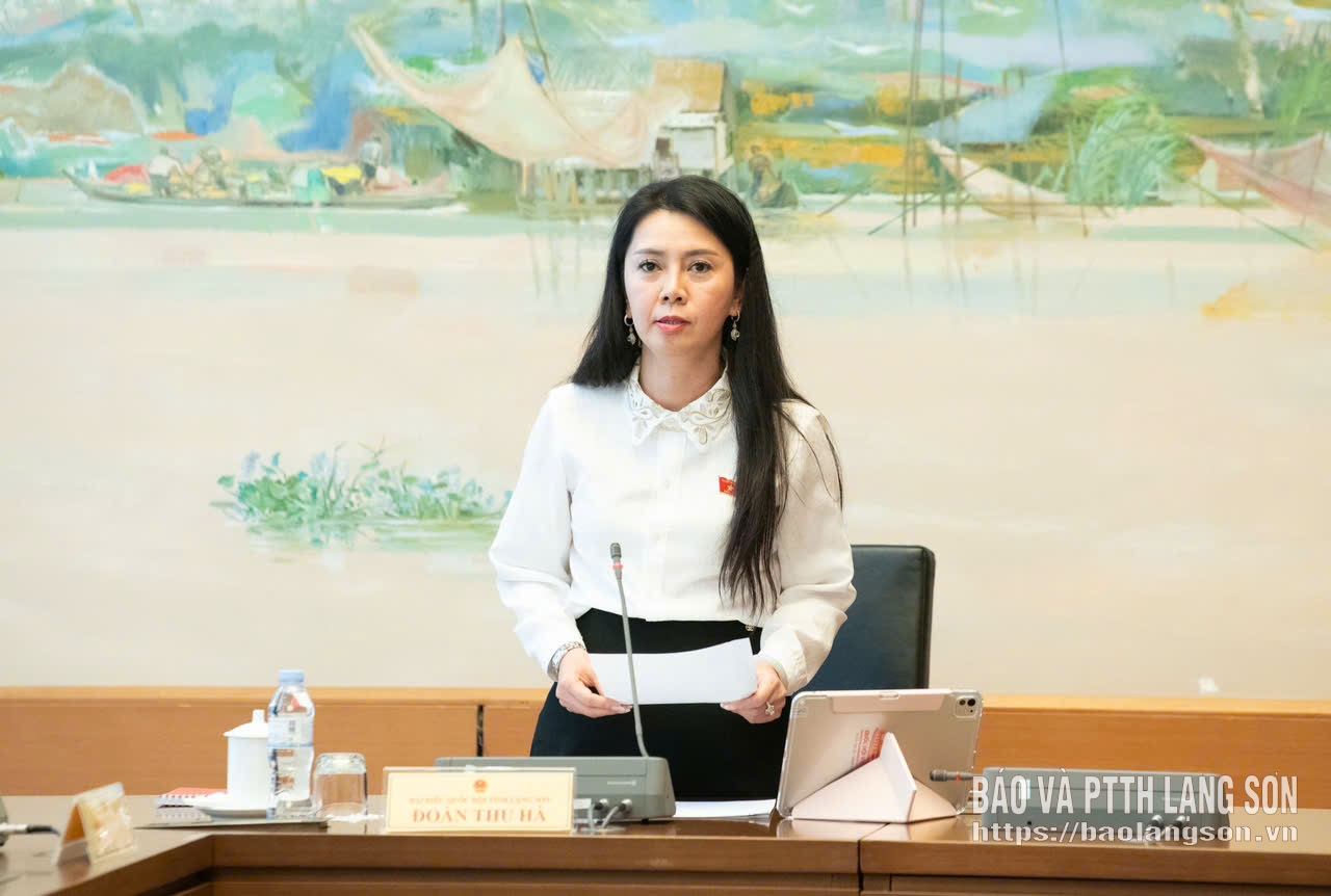 Đại biểu Đoàn Thu Hà, Phó Bí thư Tỉnh ủy, Trưởng Đoàn đại biểu Quốc hội tỉnh Lạng Sơn chủ trì thảo luận tại tổ 3