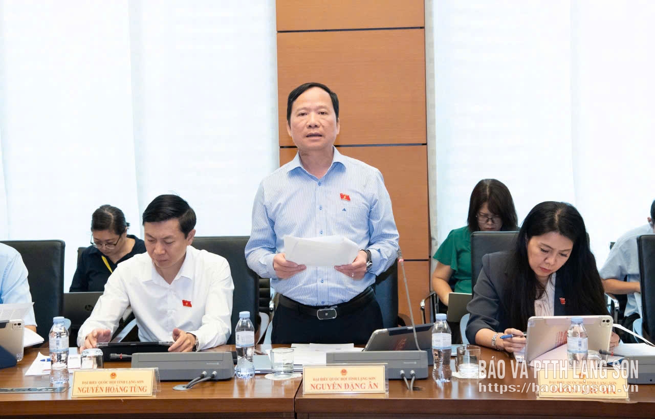 Đại biểu Nguyễn Đặng Ân, Phó Trưởng Đoàn đại biểu Quốc hội tỉnh Lạng Sơn phát biểu thảo luận tại tổ